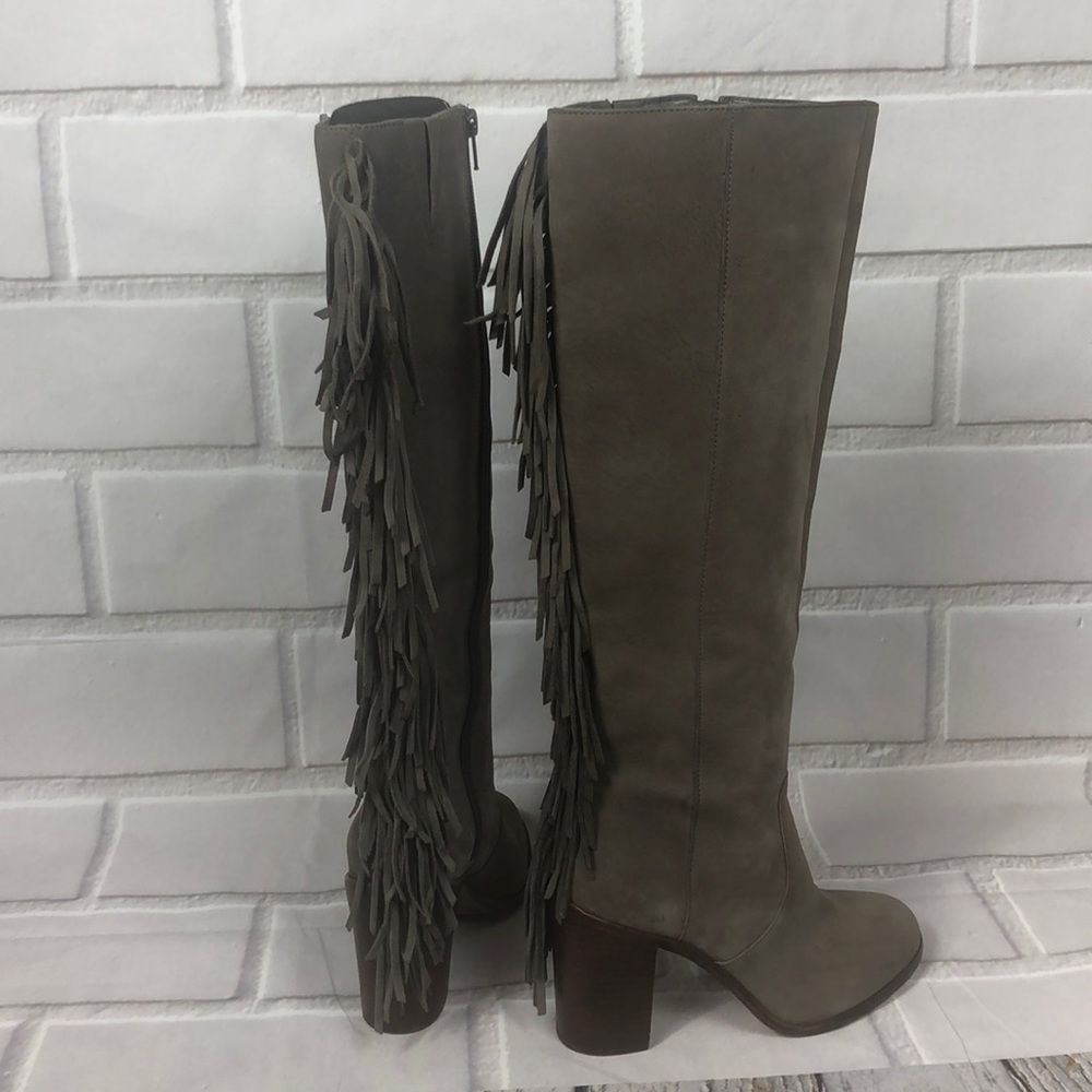 GIANNI BINI Fringe gray leather boots block heel - Picture 2 of 8
